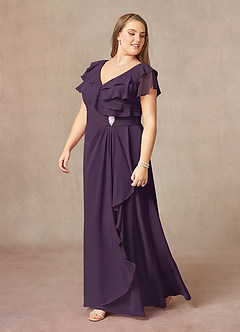 Azazie Snapdragon Mother of the Bride Dresses Plum A-Line V-Neck Ruched Chiffon Dress image8