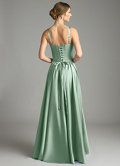 Azazie Evadina Vestidos de damas de honor Vestido de Agave de Satén Elástico de Corte en A con Corsé image2