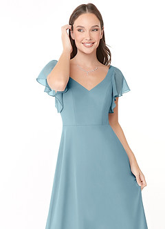 Azazie Syenna Bridesmaid Dresses Moody Blue A-Line Ruched Chiffon Dress image5