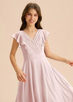 Azazie Anysa Junior Blushing Pink A-Line Ruched Chiffon Dress image7