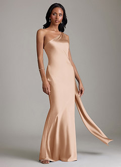 Azazie Juniper Suknie dla druhen Syrena Jedno ramię Satyna elastyczna Do ziemi Sukienka image5