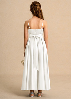 Azazie Pebbles Girl Jurken voor bloemenmeisjes A-Lijn Jurk van Mat Satijn Geplooid Ivoor image3