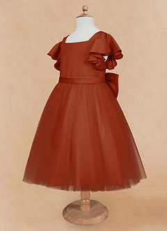 Azazie Kaeya Flower Girl Dresses Paprika A-Line Bow Tulle Dress image7