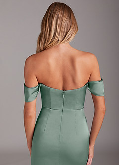 Azazie Saige Vestidos de damas de honor Vestido de Salvia Plateada de Satén Elástico de Corte Recto con Vestidos sin tirantes image9