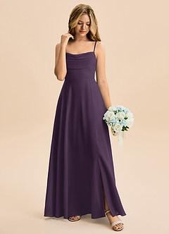 Azazie Bear Junior Plum A-Line Pleated Chiffon Dress image3