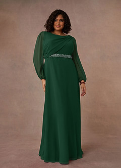 Azazie Priyanka Mother of the Bride Dresses Dark Green A-Line Boatneck Pleated Chiffon Dress image5
