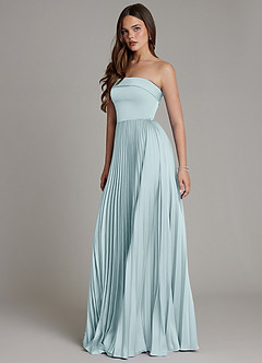 Azazie Mariana 신부 들러리 드레스 A라인 주름진 스트레치 새틴 바닥 길이 드레스 image6