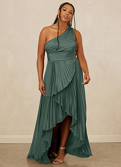 Christian Siriano Bridal for Azazie 1008 Bridesmaid Dresses Sea Moss A-Line One Shoulder Stretch Satin Dress image9