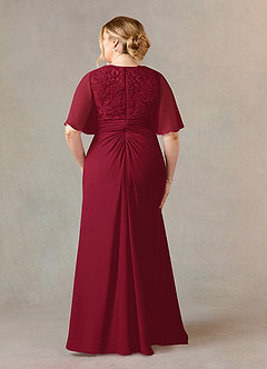 Azazie Carson Mother of the Bride Dresses Burgundy A-Line V-Neck Lace Chiffon Dress image7
