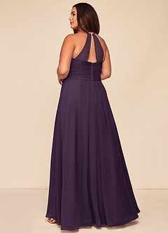 Azazie Ginger Bridesmaid Dresses Plum A-Line Halter Pleated Chiffon Dress image10
