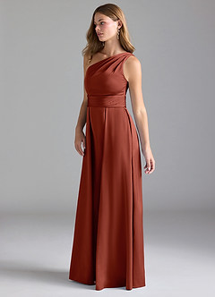 Azazie Dallas Bridesmaid Dresses Terracotta A-Line One Shoulder Stretch Satin Dress image5
