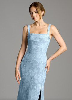 Azazie Brandi Venta final Vestido de Azul Cielo de Devorado Floral de Corte Sirena con Plisado image6