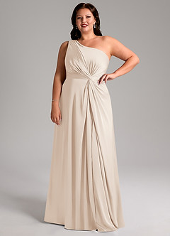 Azazie Brooke Brautjungfernkleider A-Linie One-Shoulder Stretch-Satin Kleid Alabaster Weiß image12