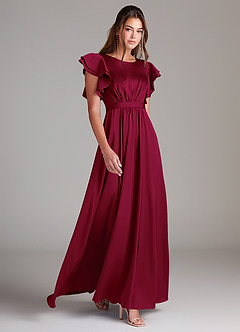 Azazie Daphne Modest Bridesmaid Dresses A-Line Ruched Stretch Satin Floor-Length Dress image3