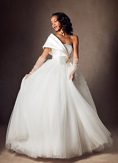 Azazie Destina Wedding Dresses Diamond White Ball-Gown Pleated Mikado Dress image7