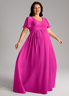 Azazie Verna Brautjungfernkleider für Schwangere A-Linie V-Hals Gerüscht Chiffon Bodenlänge Kleid image9
