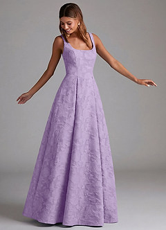 Azazie Amalie Vestidos de damas de honor Vestido de Lila de Devorado Floral de Corte en A con Plisado image4