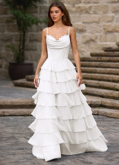 Floralace 화이트 러플 A라인 프롬 드레스 image4