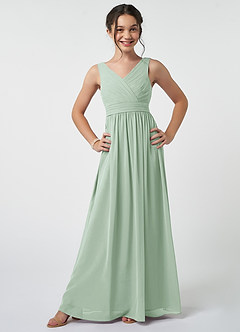 Azazie Kora Junior Agave A-Line Pleated Chiffon Dress image1