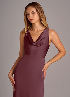 Azazie Wrenlee Bridesmaid Dresses Sangria A-Line Stretch Satin Dress image2