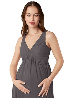 Azazie Yetta Maternity Bridesmaid Dresses A-Line V-Neck Gathered Chiffon Floor-Length Dress image6