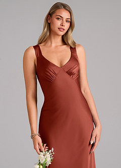 Azazie Kamila Brautjungfernkleider A-Linie Plissee Stretch-Satin Kleid Terrakotta image7