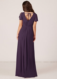 Azazie Peony Junior Robe Trapèze en Mousseline de soie Plissée Prune image2