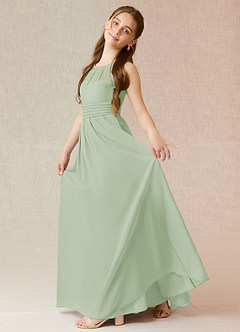 Azazie Bibiane Junior Dusty Sage A-Line Pleated Chiffon Dress image3
