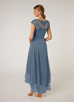 Azazie Shonda Brudens mor kjoler Boatneck Plisseret Blonder Chiffon Asymmetrisk Kjole image5