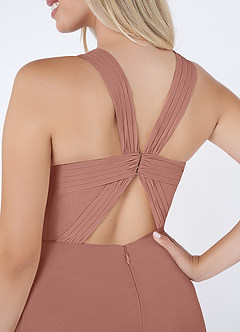 Azazie Jane Bridesmaid Dresses Cedar Rose A-Line V-Neck Pleated Chiffon Dress image5
