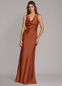 Azazie Cheryl Bridesmaid Dresses Cedar Rose Mermaid Stretch Satin Dress image4
