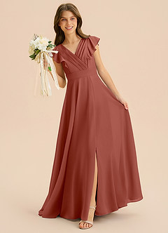 Azazie Anysa Junior Robe Trapèze en Mousseline de soie Rayé Auburn image3