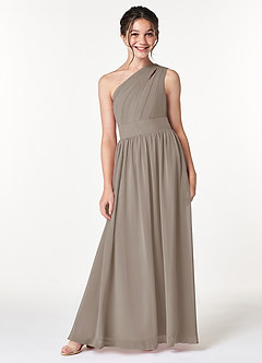 Azazie Molly Junior Abito A-Line in Chiffon Plissettato Taupe image1