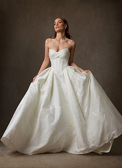 Azazie Genevieve Wedding Dresses Antique White Ball-Gown Strapless Floral Jacquard Dress image4