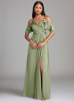 Azazie Dakota Brudtärnklänningar Klänning av A-linje i Stretch Satin Off the shoulder Pistasch image3