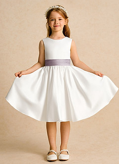 Azazie Sosie Flower Girl Dresses Ivory Dusk A-Line Pleated Matte Satin Dress image2