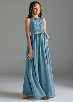 Azazie Elly Junior Moody Blue A-Line Lace Chiffon Dress image4