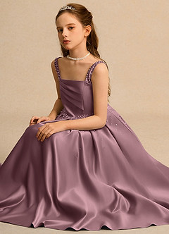 Azazie Mochi Girls Formal Jurken voor bloemenmeisjes Baljurk Jurk van Mat Satijn Geplooide Vintage Mauve image3