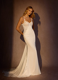 Azazie Lyla Wedding Dresses Diamond White Mermaid Lace Crepe Back Satin Dress image5