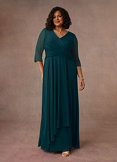 Azazie Annetta Mother of the Bride Dresses Pine A-Line V-Neck Pleated Mesh Dress image8