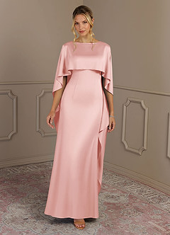 Azazie Eli Mother of the Bride Dresses Powder Pink Sheath Boatneck Stretch Satin Dress image4