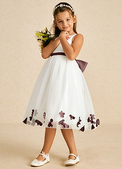 Azazie Dot Flower Girl Dresses Ivory Espresso A-Line Bow Tulle Dress image4