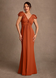 Azazie Louella Mère de la mariée Robes Robe Trapèze en Mousseline de soie Plissé Orange Brûlée image1