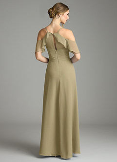 Azazie Dakota Bridesmaid Dresses Moss Green A-Line V-Neck Pleated Chiffon Dress image2