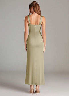 Azazie Denice Bridesmaid Dresses Moss Green Sheath Pleated Stretch Satin Dress image2