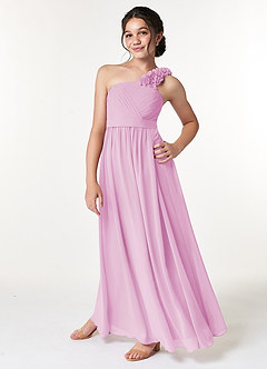 Azazie Flower Junior Candy Pink A-Line Pleated Chiffon Dress image5