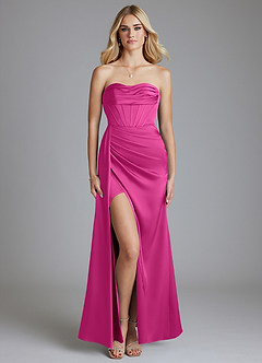 Azazie Amyra Bridesmaid Dresses Fuchsia Mermaid Off the Shoulder Stretch Satin Convertible Dress image1