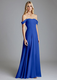 Azazie Seriana Brudtärnklänningar Klä av A-Linje i Chiffong Av axeln Kungsblå image4