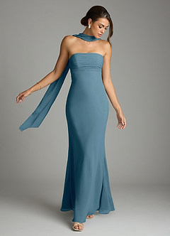 Azazie Saylor Vestidos de damas de honor Vestido de Bermudas de Gasa de Corte Sirena con Sin tirantes image7