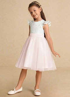 Azazie Vetty Flower Girl Dresses Ivory Rose Petal A-Line Lace Tulle Dress image3
